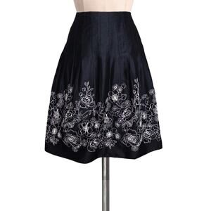 CAMAIEU Black A-Line Skirt With Beautiful Embroidery  40 6
